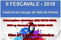 EM JUARA: Inscries para o FESCAVALE  Festival da Cano do Vale do Arinos em Juara que acontece dias 07 e 08 de dezembro vo at dia 05