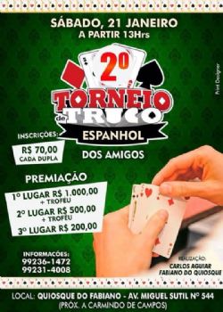 TORNEIO: Com trofu e prmio de at mil reais, Torneio de truco acontece neste sbado