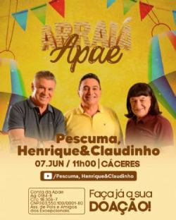LIVE: Pescuma, Henrique e Claudinho fazem live neste domingo em prol da APAE de Cceres